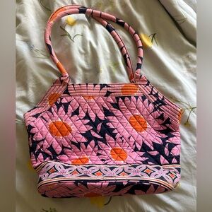 Vera Bradley Pink and Orange Quilted Tote with Geometric Print